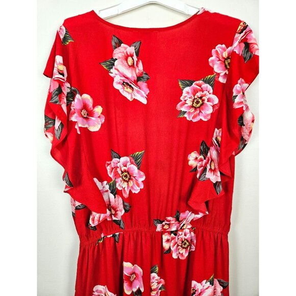 Umgee Womens Red Floral Ruffle Sleeve Wrap Romper Lightweight & Flowy Size XL - Picture 4 of 12